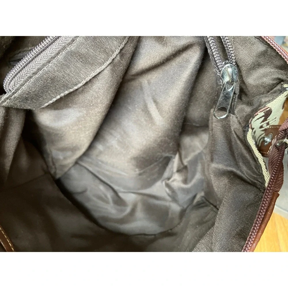 Etienne‎ Aigner Monogram Canvas Shoulder Bag Brown Leather Trim Equestrian